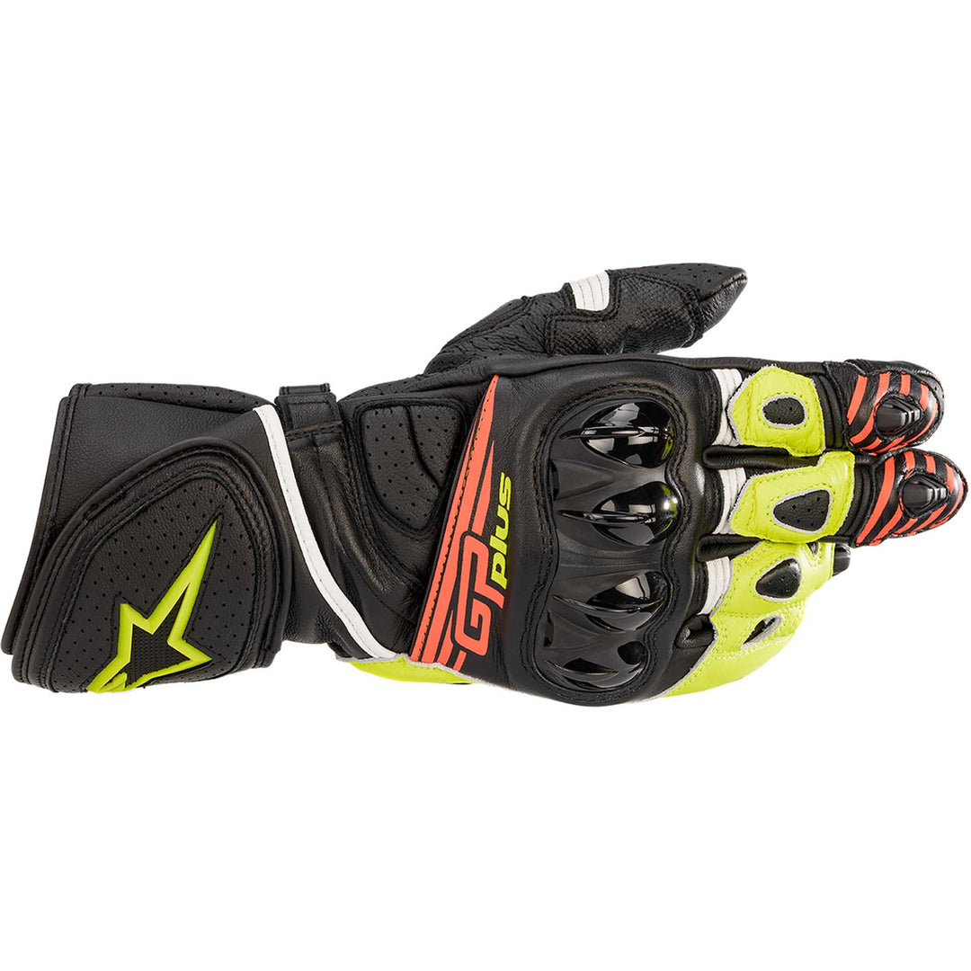 Alpinestars GP Plus R V2 Gloves Black/Yellow/Red - Back of Hand View