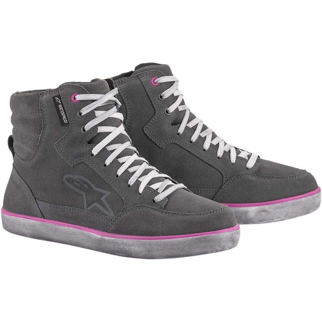 Alpinestars J-6 Waterproof Women's Shoes Gray/Pink - Front Side View of Pair