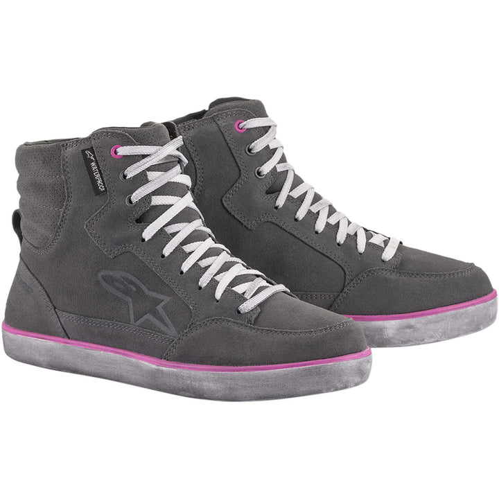Alpinestars J-6 Waterproof Women's Shoes Gray/Pink - Front Side View of Pair