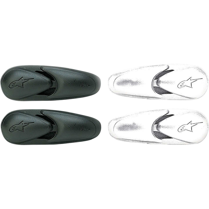 Alpinestars Motorcycle Replacement Boot Toe Sliders - Supertech Black and White - Flat View of Both Pairs