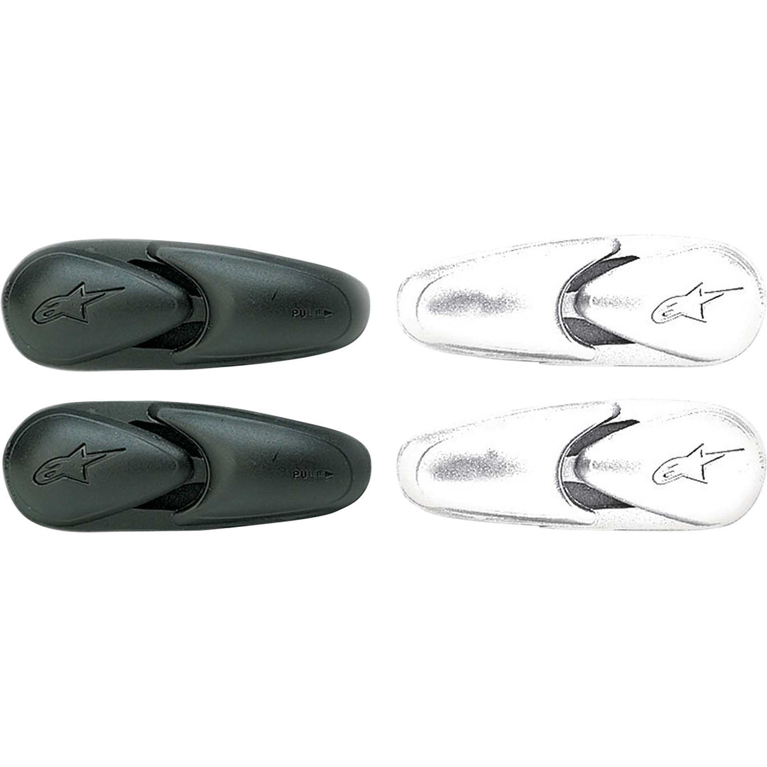 Alpinestars Motorcycle Replacement Boot Toe Sliders - Supertech White and Black - Flat View of Both Pairs
