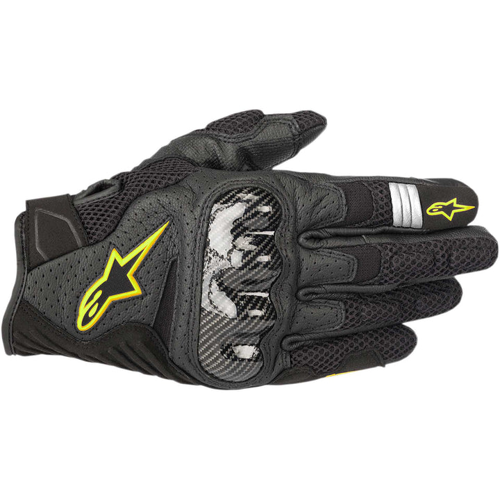 Alpinestars SMX-1 Air V2 Gloves Black/Yellow - Back of Hand View