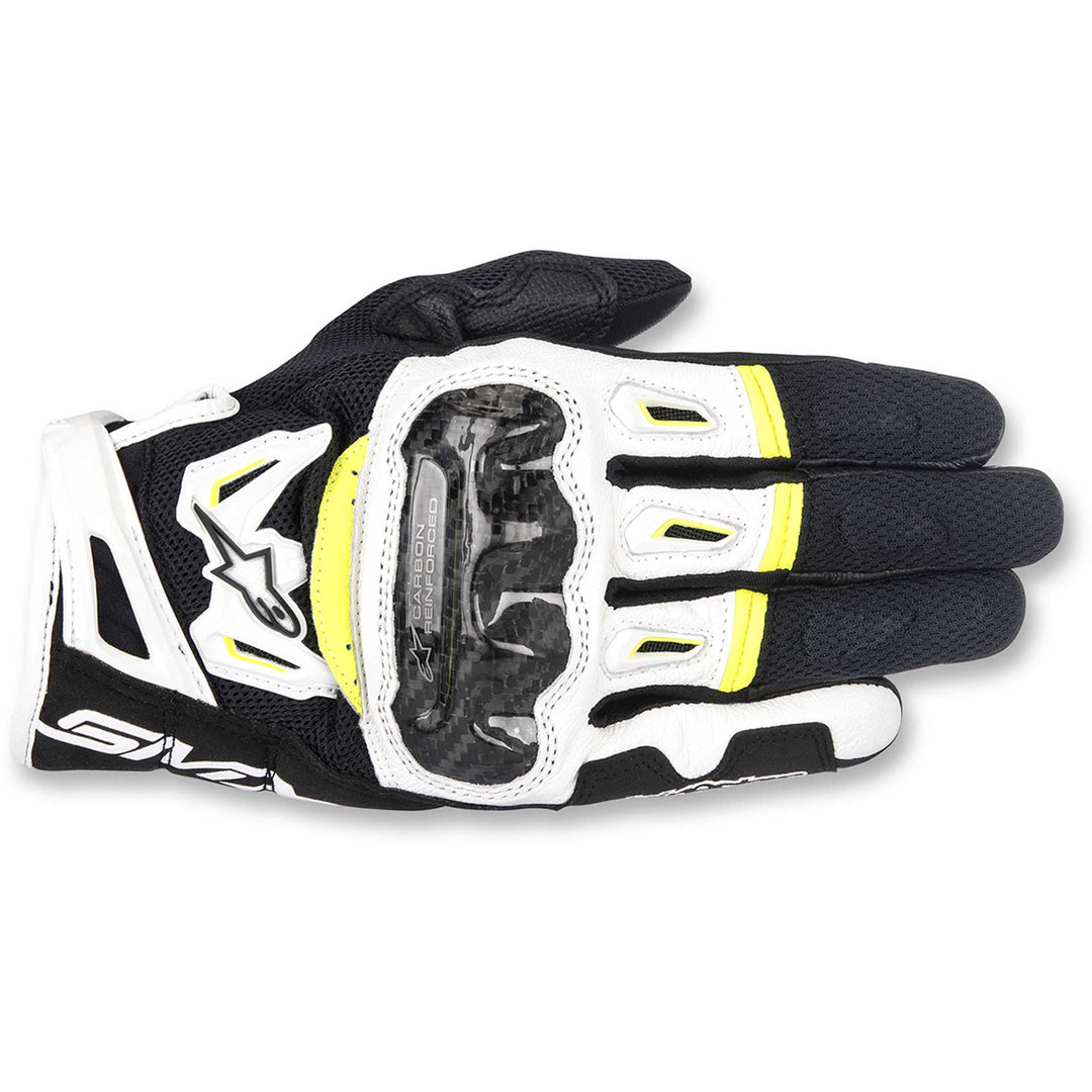 Alpinestars SMX-2 Air Carbon V2 Gloves Black/White/Yellow - Back of Hand View