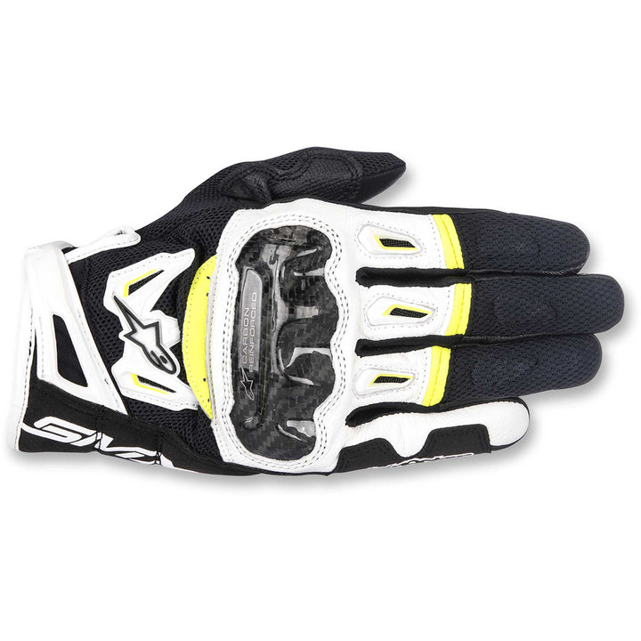 Alpinestars SMX-2 Air Carbon V2 Gloves Black/White/Yellow - Back of Hand View