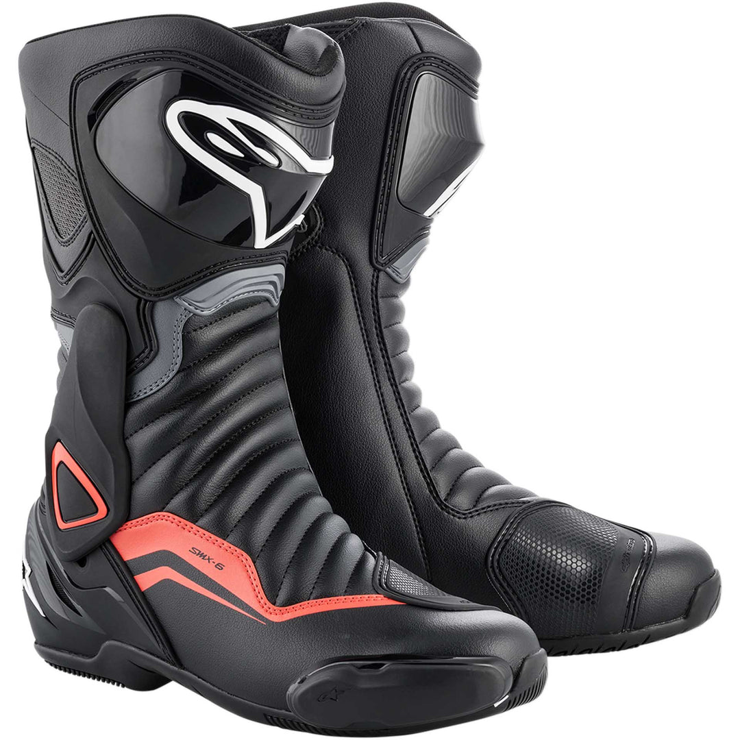 Alpinestars SMX-6 v2 Boots Black/Gray/Red - Front Side View of Pair