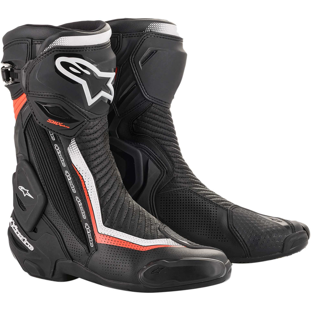 Alpinestars SMX Plus Vented Boots Black/White/Red - Front Side View of Pair