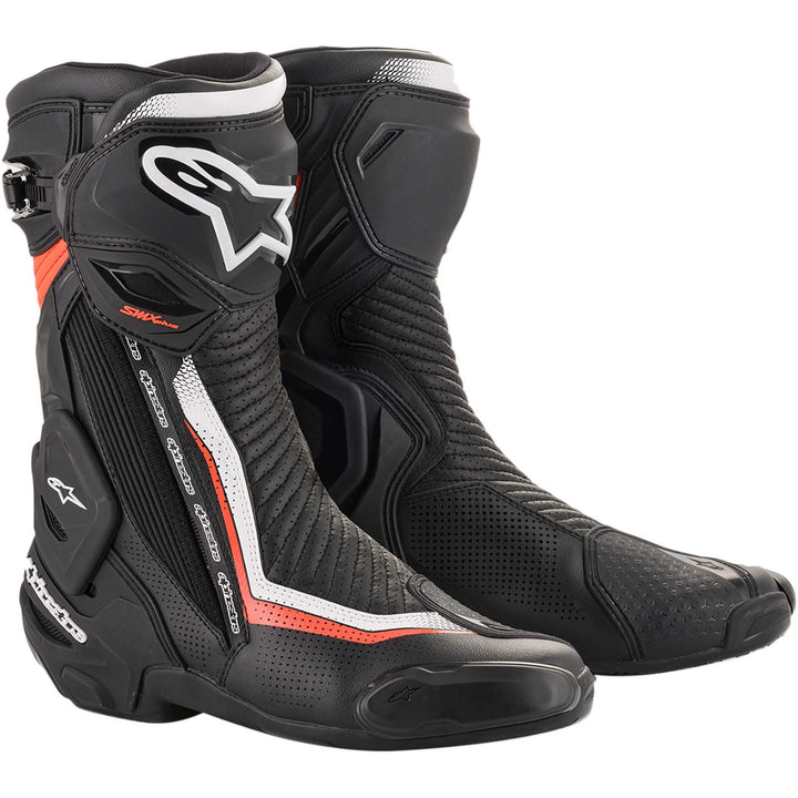 Alpinestars SMX Plus Vented Boots Black/White/Red - Front Side View of Pair