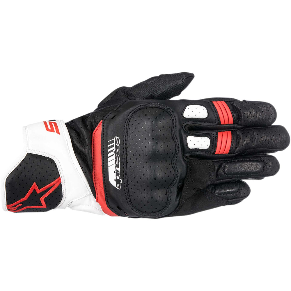 Alpinestars SP-5 Gloves Black/White/Red - Back of Hand View