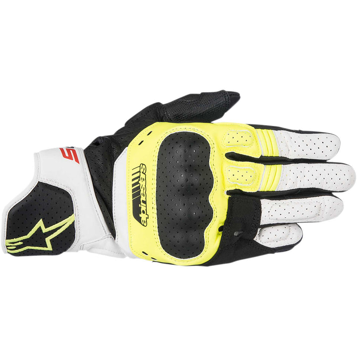 Alpinestars SP-5 Gloves Black/Yellow/White - Back of Hand View