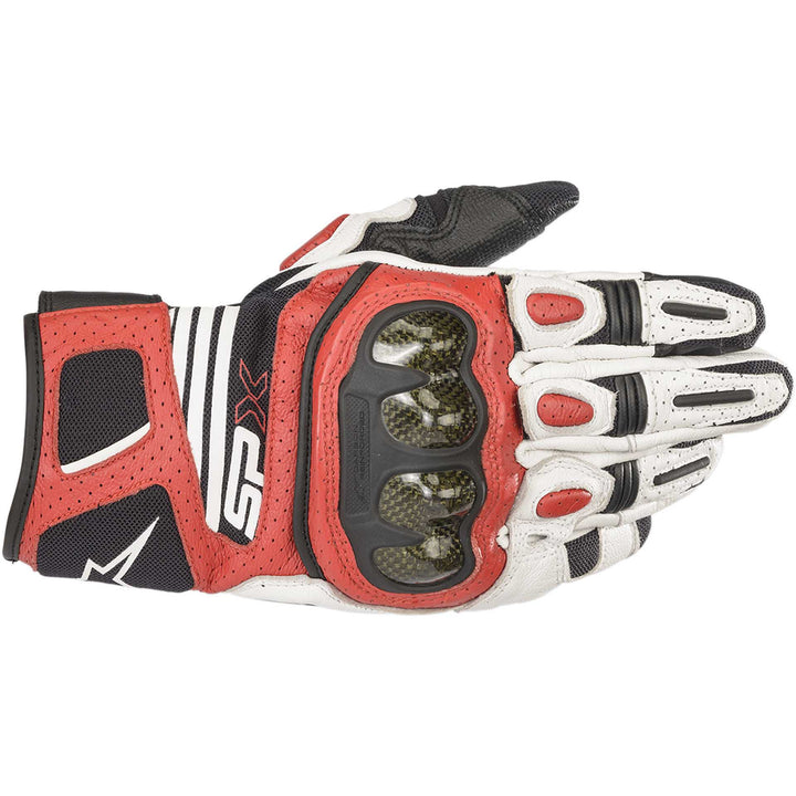 Alpinestars SPX AC V2 Gloves White/Black/Red - Back of Hand View