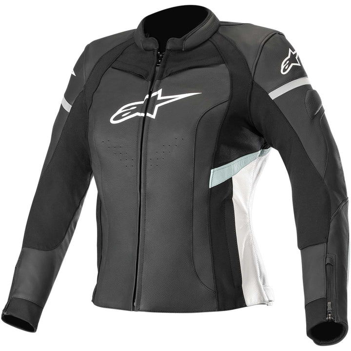 Alpinestars Stella Kira Leather Jacket Black/White/Teal - Front View