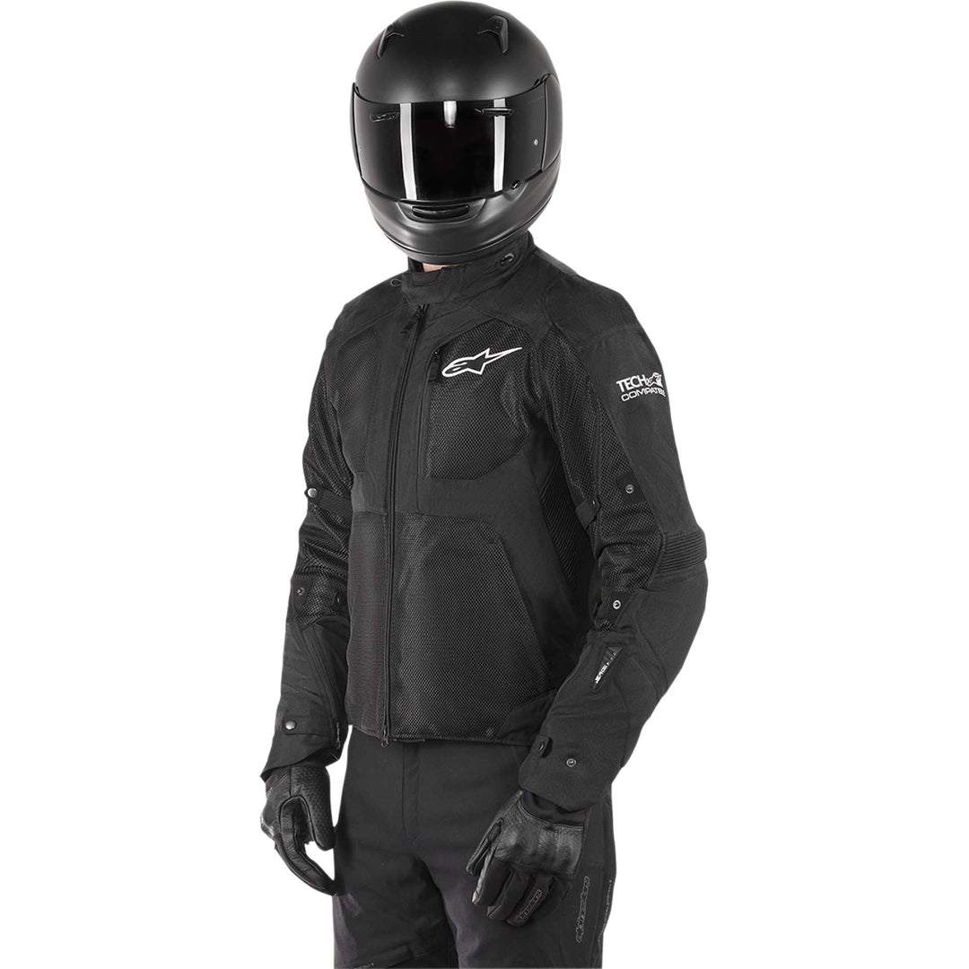 Alpinestars Tailwind Air Waterproof Jacket Black - Front Side View of Model Posing in Jacket