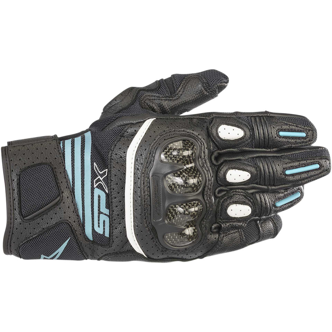 Alpinestars Stella SPX AC Gloves Black/Teal - Back of Hand View