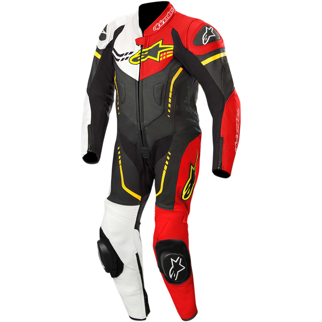 Alpinestars Youth GP Plus 1-Piece Leather Suit Black/White/Red/Yellow - Front View