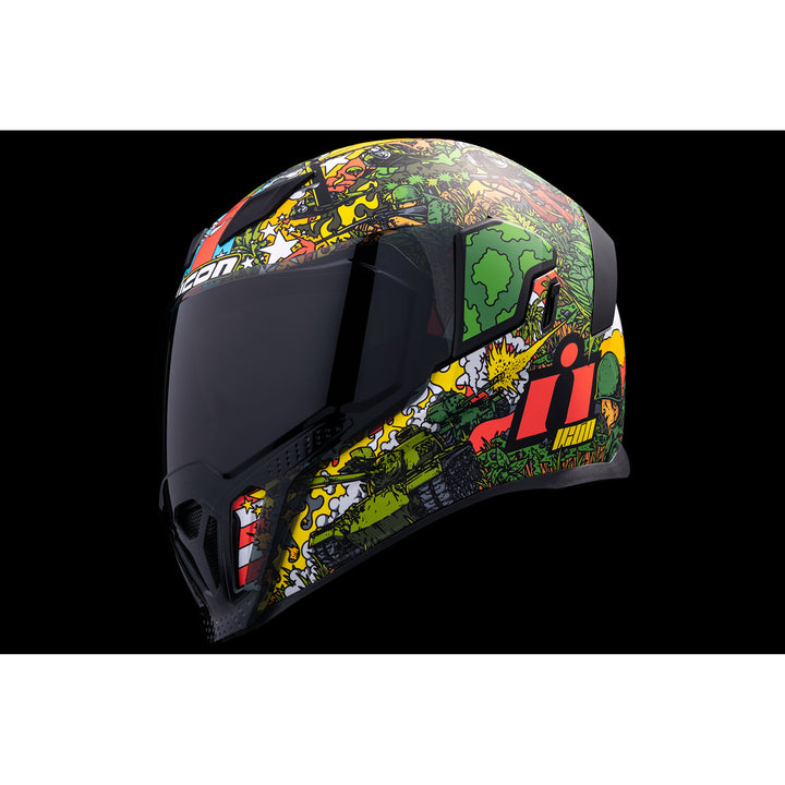ICON Airflite™ GP23 Helmet Green - Front Left Side View with Dark Studio Background