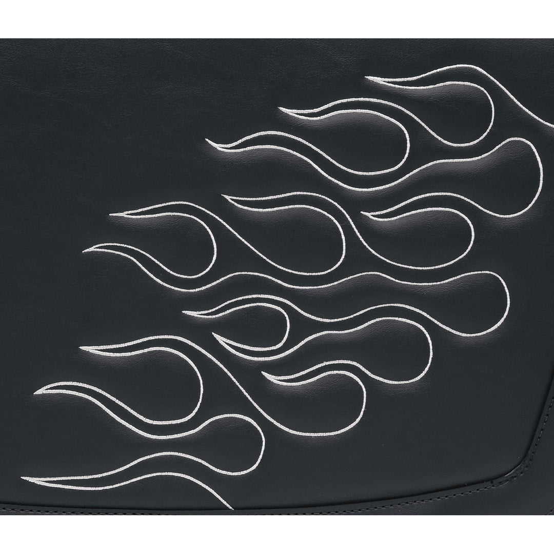 SADDLEMEN Highwayman Tattoo Saddlebags Silver - Close-Up of Flame Graphic