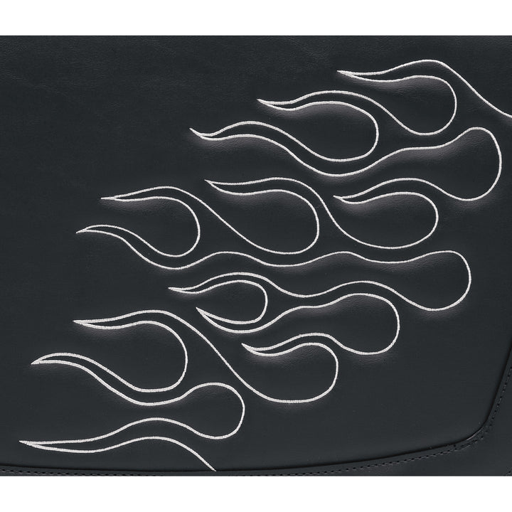SADDLEMEN Highwayman Tattoo Saddlebags Silver - Close-Up of Flame Graphic