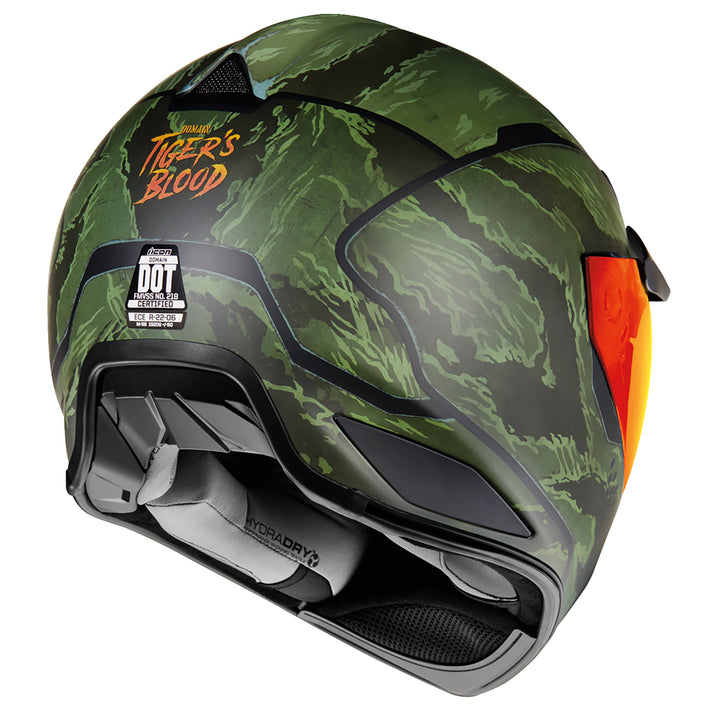 ICON Domain™ Tiger's Blood Helmet Green - Rear Right Side View