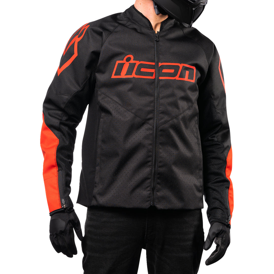ICON Hooligan™ CE Jacket Slayer - Front View with Model Posing in Jacket