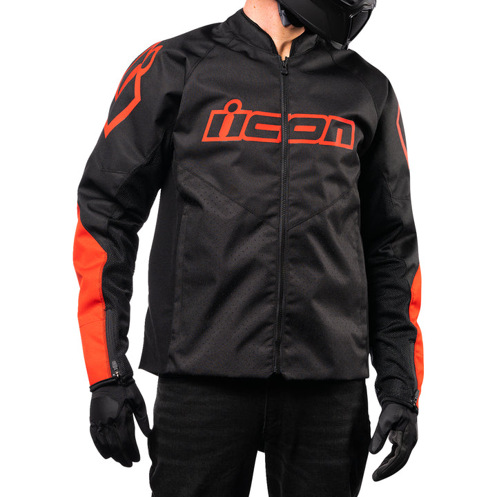 ICON Hooligan™ CE Jacket Slayer - Front View with Model Posing in Jacket