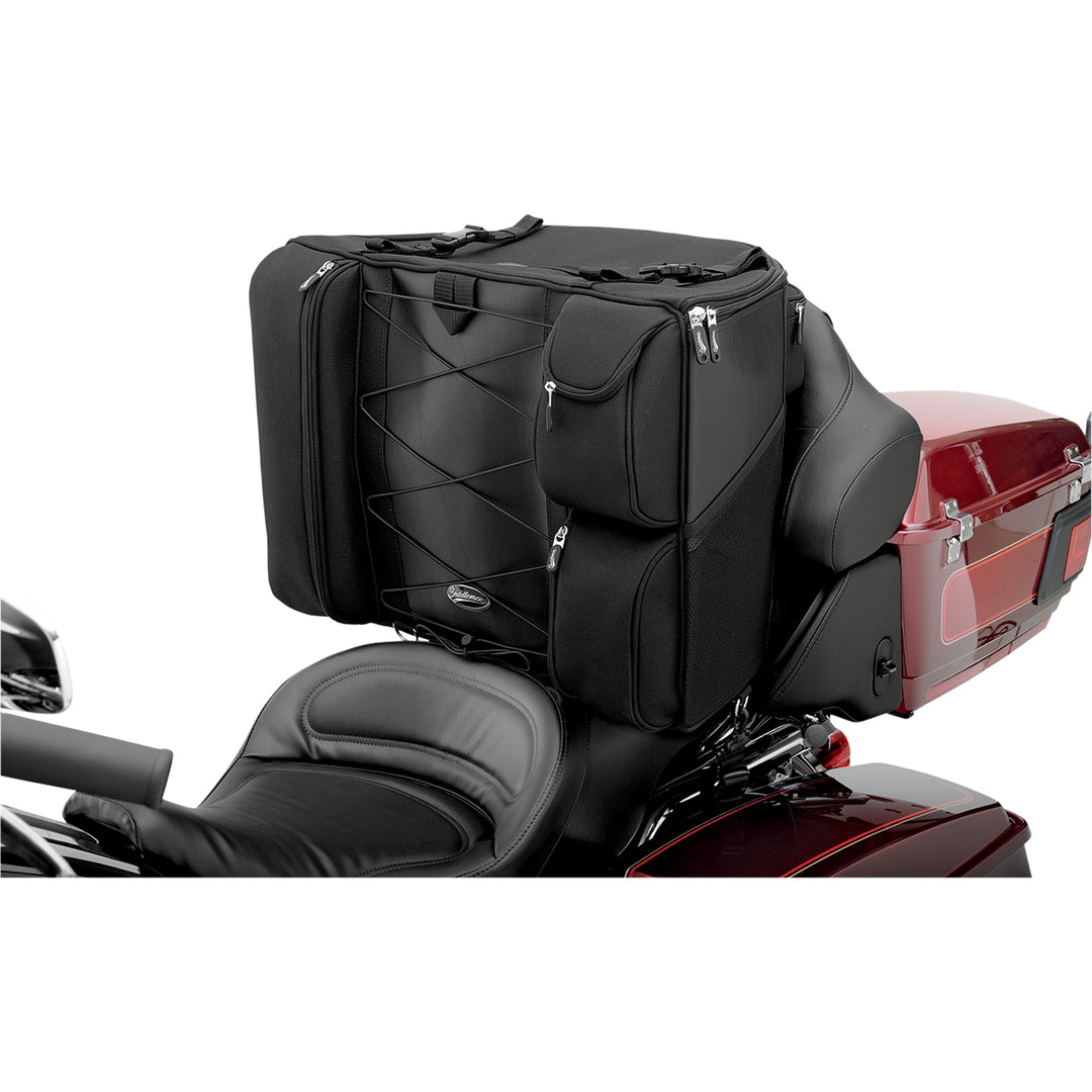 SADDLEMEN BR4100 Dresser Backseat Bag - Side View of Bag Attached to Passenger Seat