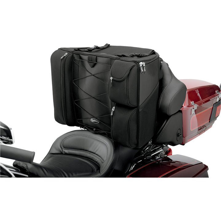 SADDLEMEN BR4100 Dresser Backseat Bag - Side View of Bag Attached to Passenger Seat