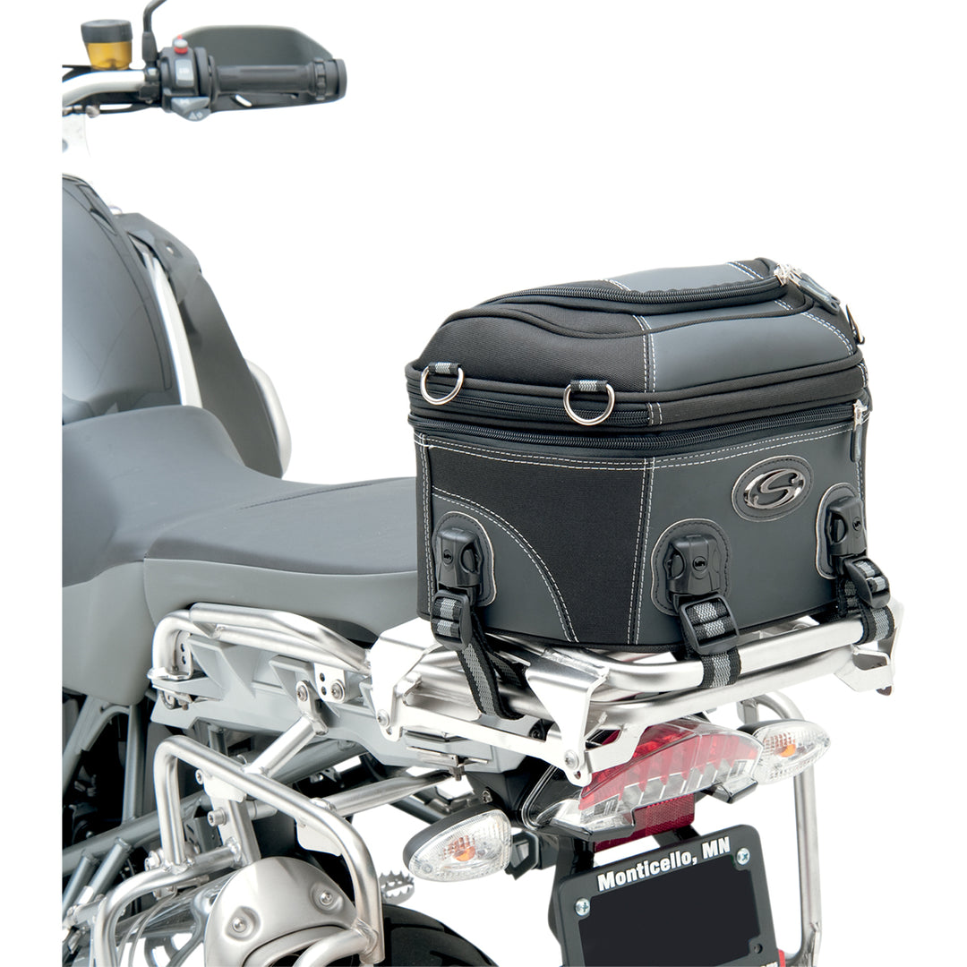 SADDLEMEN Rear Rack Luggage Bag - Front Side View Attached to Rear Rack