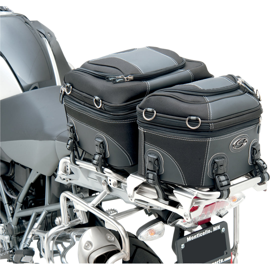 SADDLEMEN Rear Rack Luggage Bag - Front Side View Attached to Tail of Motorcycle