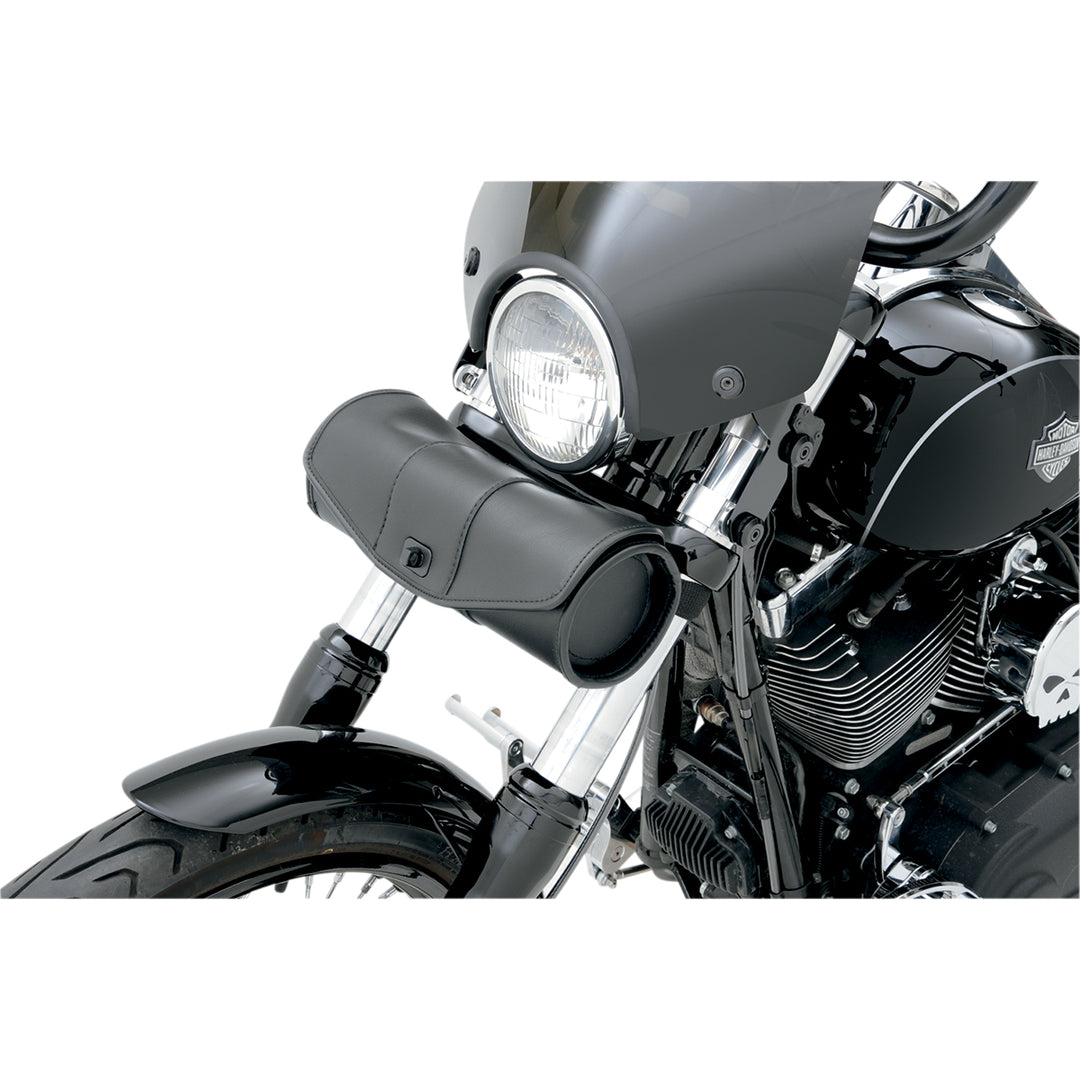 SADDLEMEN Cruis'n Deluxe Tool Bag - Front Side View Attached to Front Forks Under Headlight