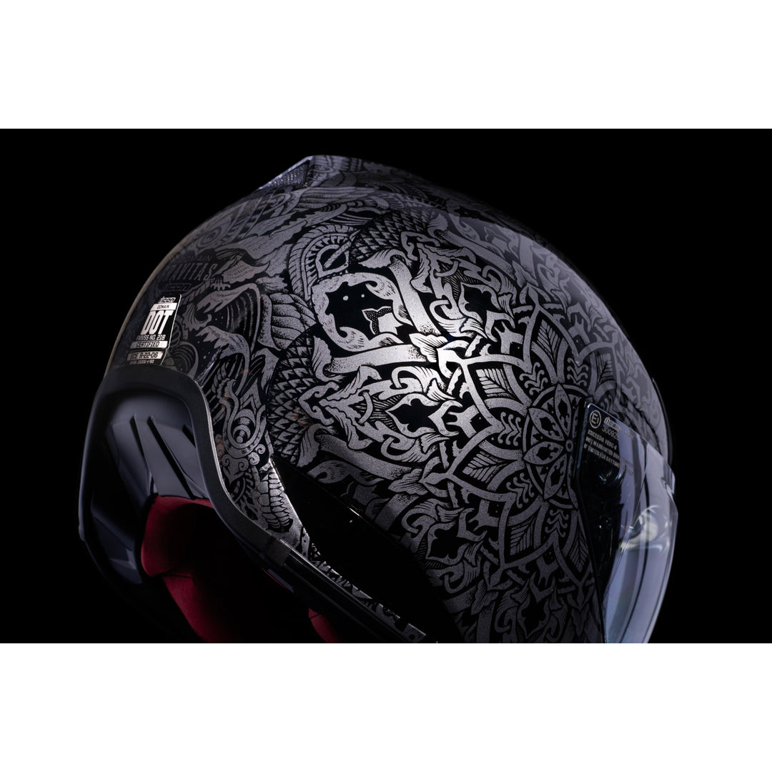 ICON Domain™ Gravitas Helmet Black - Close-Up of Rear Right Side Details