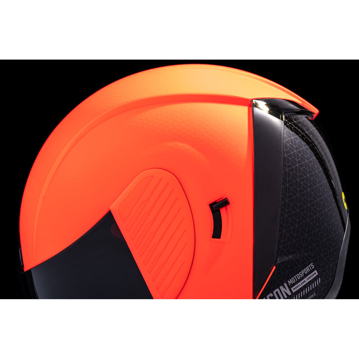 ICON Airform™ Counterstrike MIPS® Helmet Red - Close-Up of Left Side Details