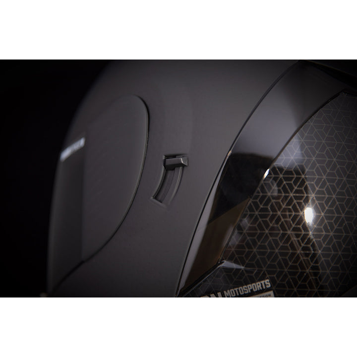 ICON Airform™ Counterstrike MIPS® Helmet Black - Close-Up of Drop Down Sun Visor Switch