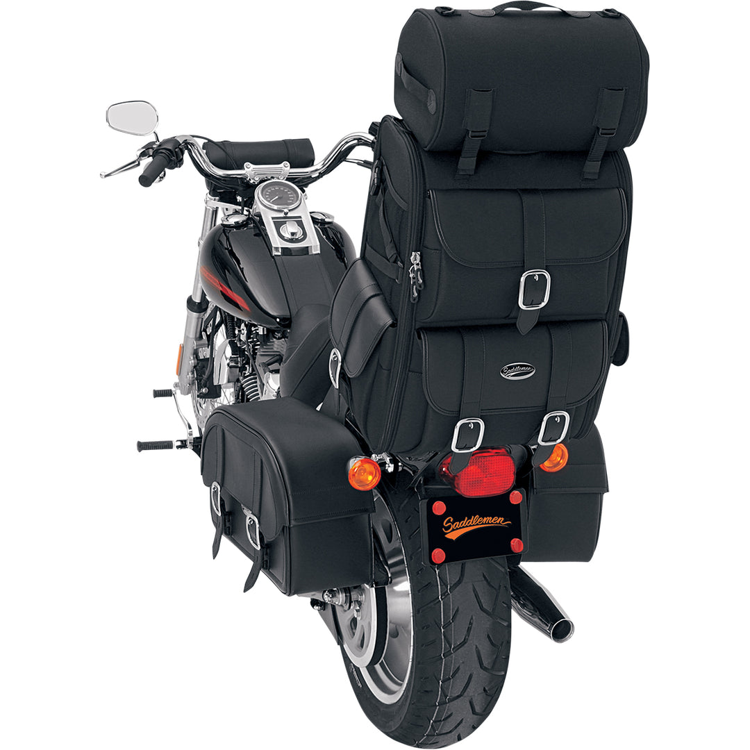 SADDLEMEN S3500 Deluxe Sissy Bar Bag - Front Side View Attached to Passenger Backrest