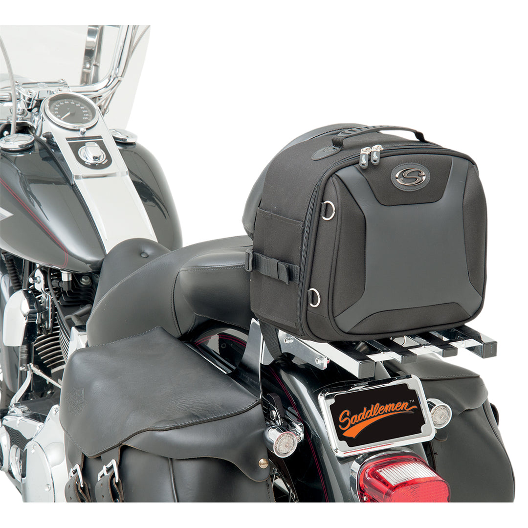SADDLEMEN FTB1000 Sport Sissy Bar Bag - Front Side View Attached to Passenger Backrest