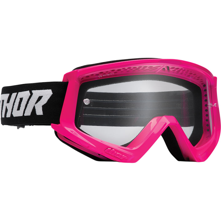 THOR Youth Combat Racer Goggles Flo Pink/Black - Front Side View