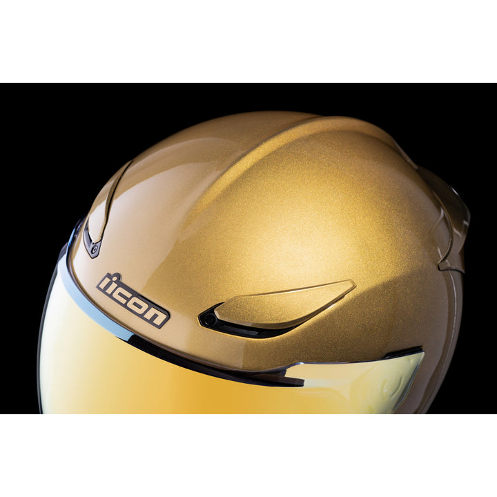 ICON Domain™ Cornelius Helmet Gold - Close-Up of Top Vents, Opened