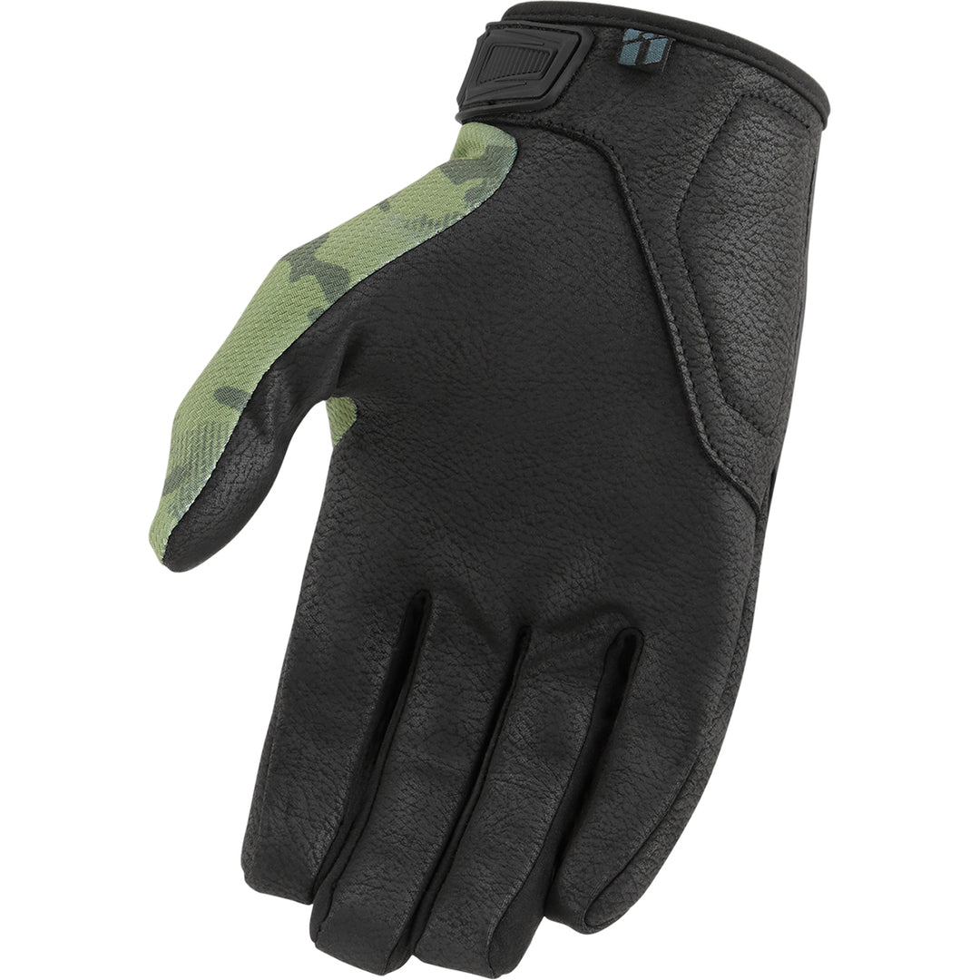 ICON Hooligan CE Gloves Green Camo - Palm View