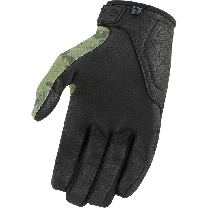 ICON Hooligan CE Gloves Green Camo - Palm View