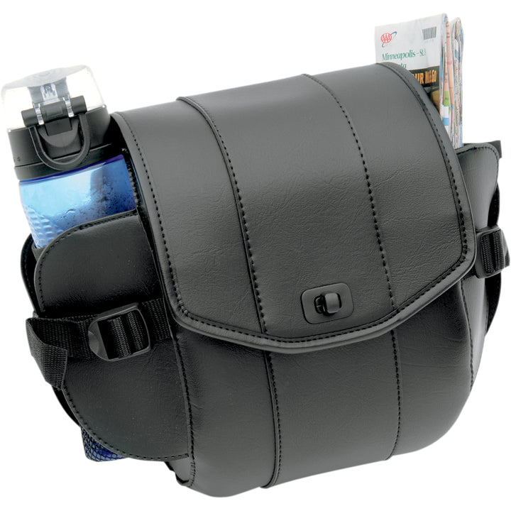 SADDLEMEN Cruis'n Deluxe Sissy Bar Bag - Front Side View with Side Pockets Full