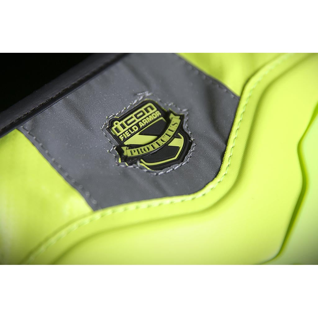 ICON Stryker Vest Yel - Close-Up of Logo on Rear Collar
