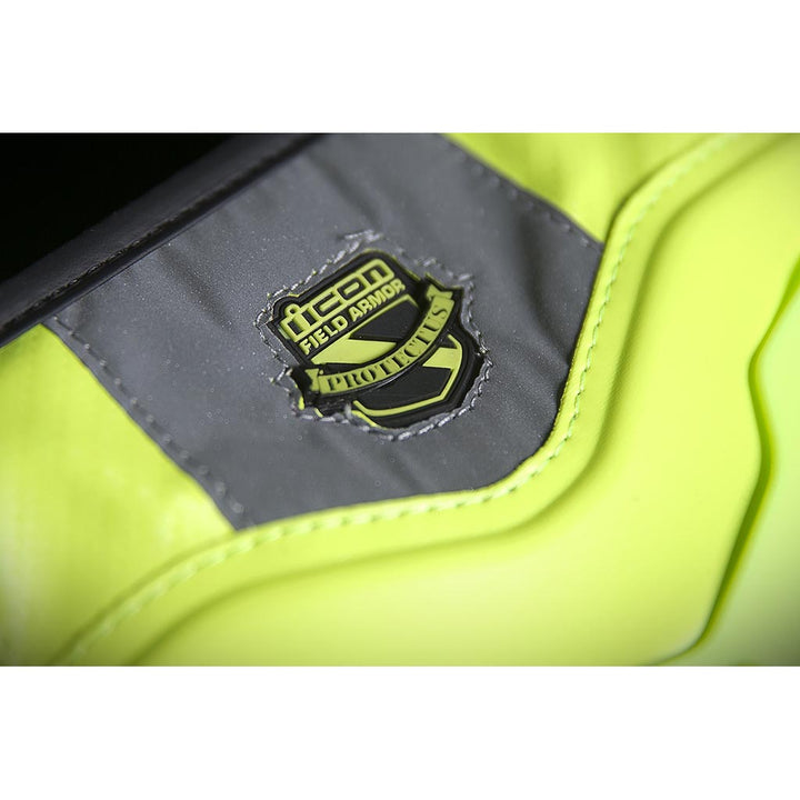 ICON Stryker Vest Yel - Close-Up of Logo on Rear Collar