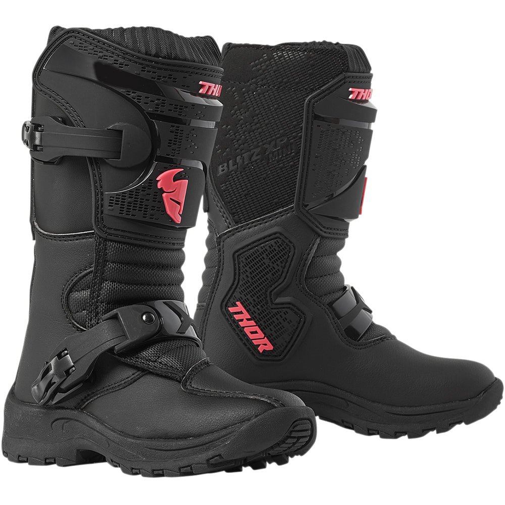 THOR Mini Blitz XP Boots Black/Pink - Front Side View of Pair
