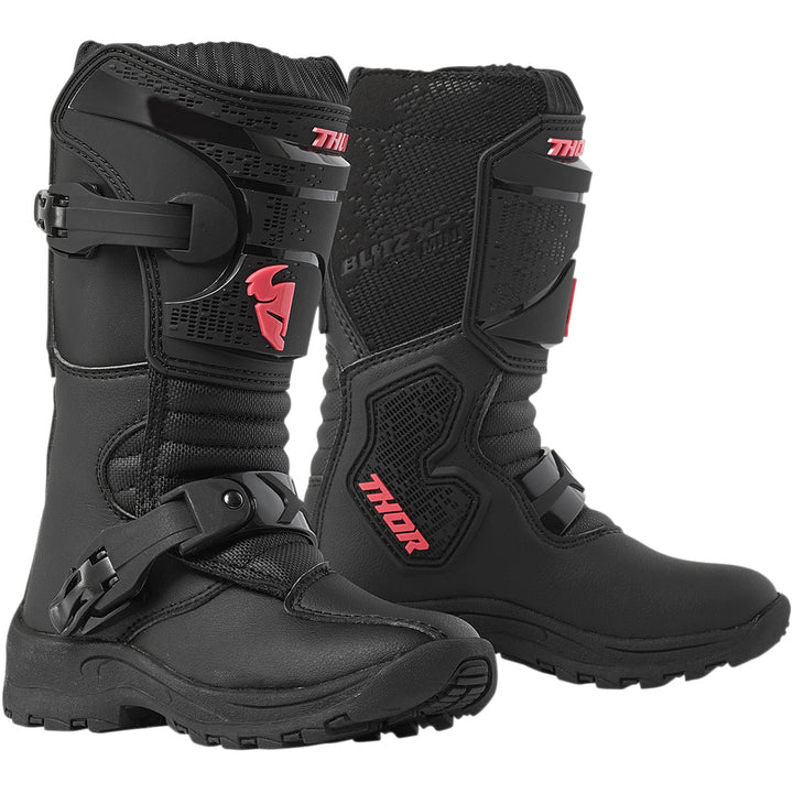 THOR Mini Blitz XP Boots Black/Pink - Front Side View of Pair