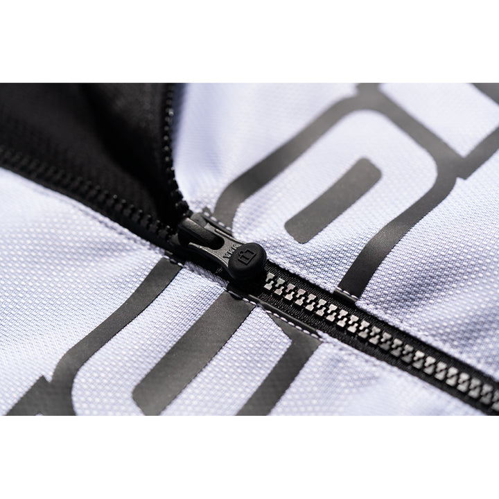 ICON Hooligan™ CE Jacket White - Close-Up of Partially Unzipped Front Zipper