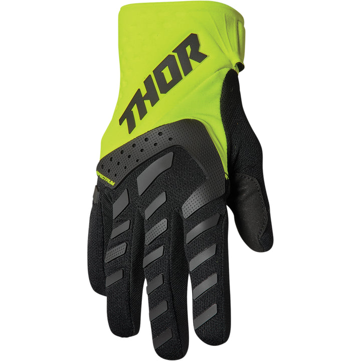 THOR Youth Spectrum Gloves Black/Acid - Back of Hand View