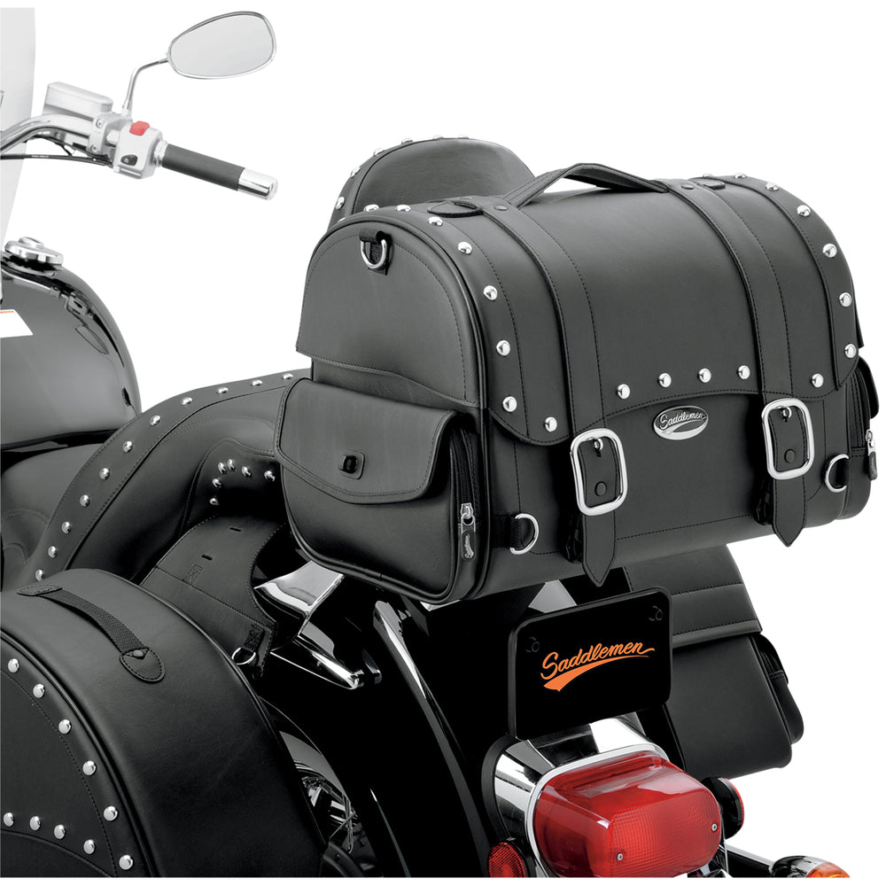 SADDLEMEN Desperado Express Tail Bag - Angled Side View Attached to Passenger Backrest