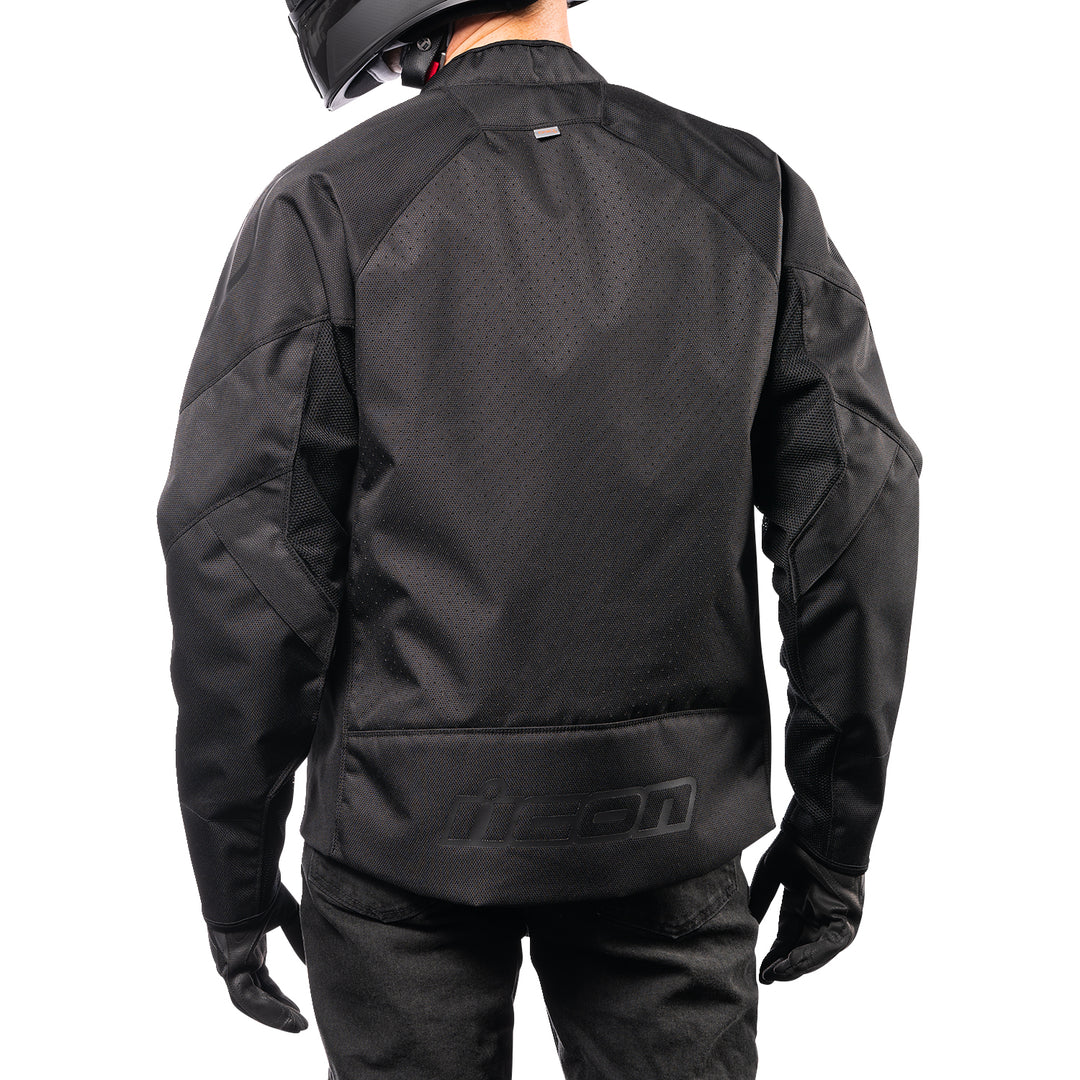 ICON Hooligan™ CE Jacket Black - Rear View of Model Posing in Jacket