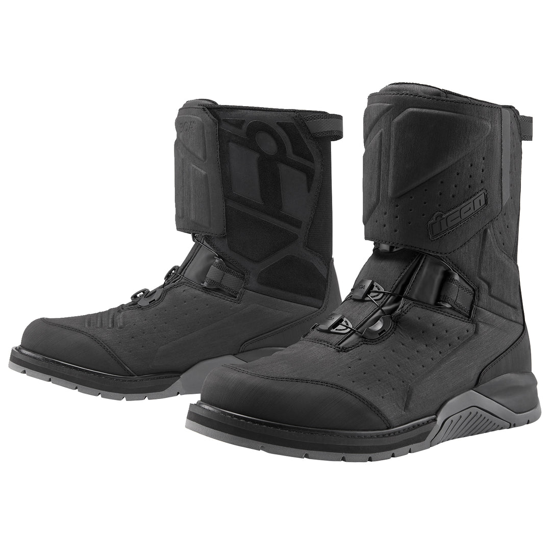 ICON Alcan Waterproof Boots Black - Front Side View of Pair
