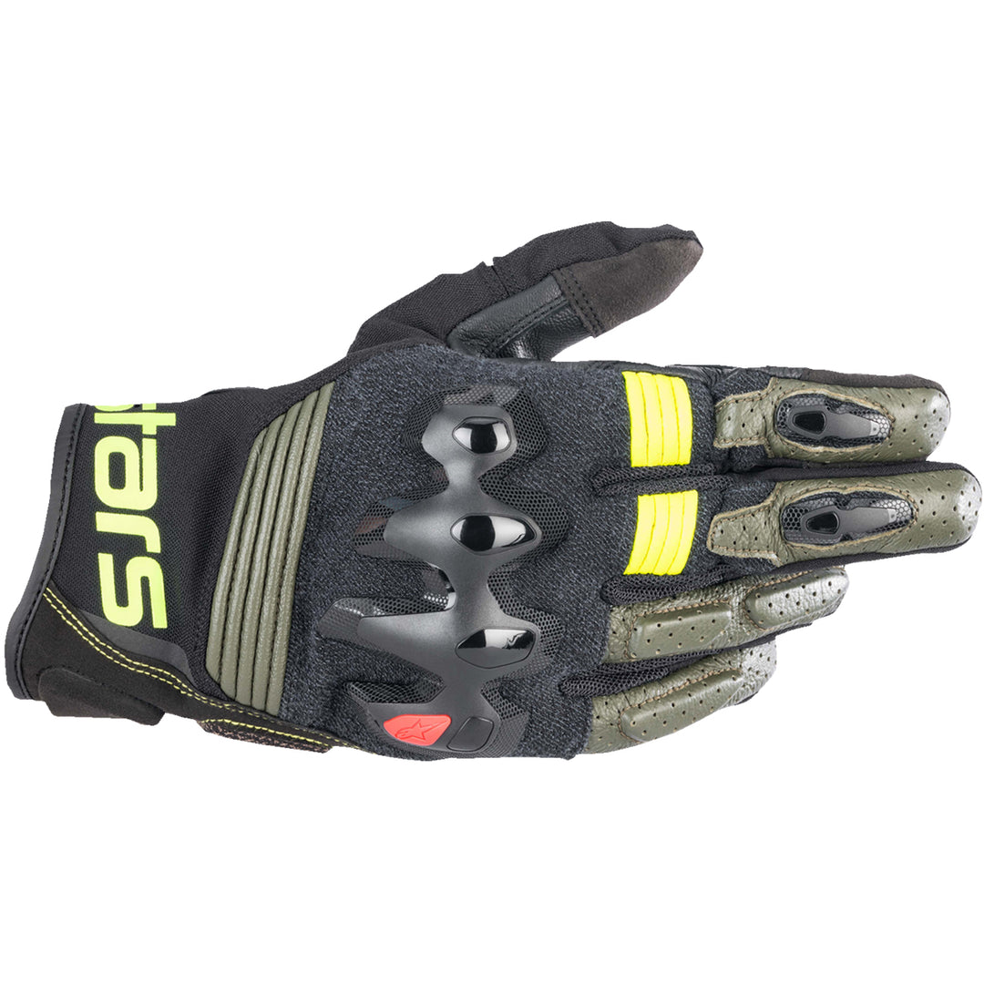Alpinestars Halo Leather Gloves Forest Black/Fluo Yellow - Back of Hand View