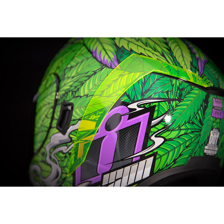 ICON Airform™ Ritemind Glow™ Helmet Green - Close-Up of Rear Left Side Details